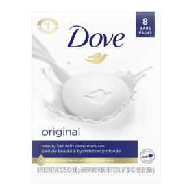 Dove Original Deep Moisturizing Beauty Bar Soap, Unscented, 3.75 oz (8 Bars)