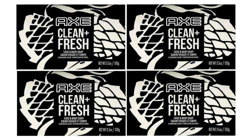Axe Bar Soap for Men, Clean + Fresh 3.7 oz (100g) - 4 Pack (Type: 4 Bar)