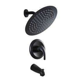 10 inch Wall Mount Concealed Round High Pressure Rainfall Shower Head with Brass Shower Arm and Shower Faucet Set (Color: Matte black)