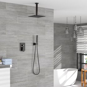 12-inch Ceiling Mount Square 360 Degree Adjustable Stainless Steel High Pressure Rainfall Shower Head Dual Shower Head with Hand Held Spray Combo Stai (Color: Oil Rubber Bronze, Shower head Size: 12-inch)