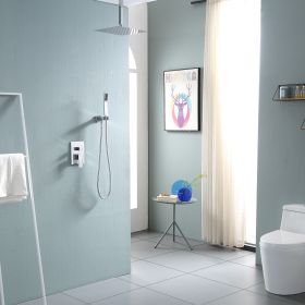 12-inch Ceiling Mount Square 360 Degree Adjustable Stainless Steel High Pressure Rainfall Shower Head Dual Shower Head with Hand Held Spray Combo Stai (Color: Chrome, Shower head Size: 12-inch)