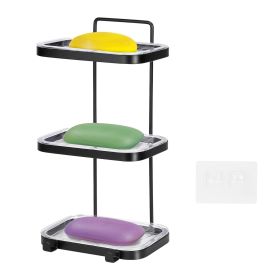 Soap Dish Soap Bar Holder Square Soap Rack Wall Mounted S Bar Shower Bathroom Self with 2 Hooks (Type: 3Tier)