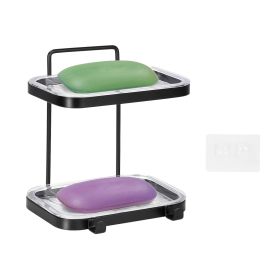 Soap Dish Soap Bar Holder Square Soap Rack Wall Mounted S Bar Shower Bathroom Self with 2 Hooks (Type: 2 Tier)